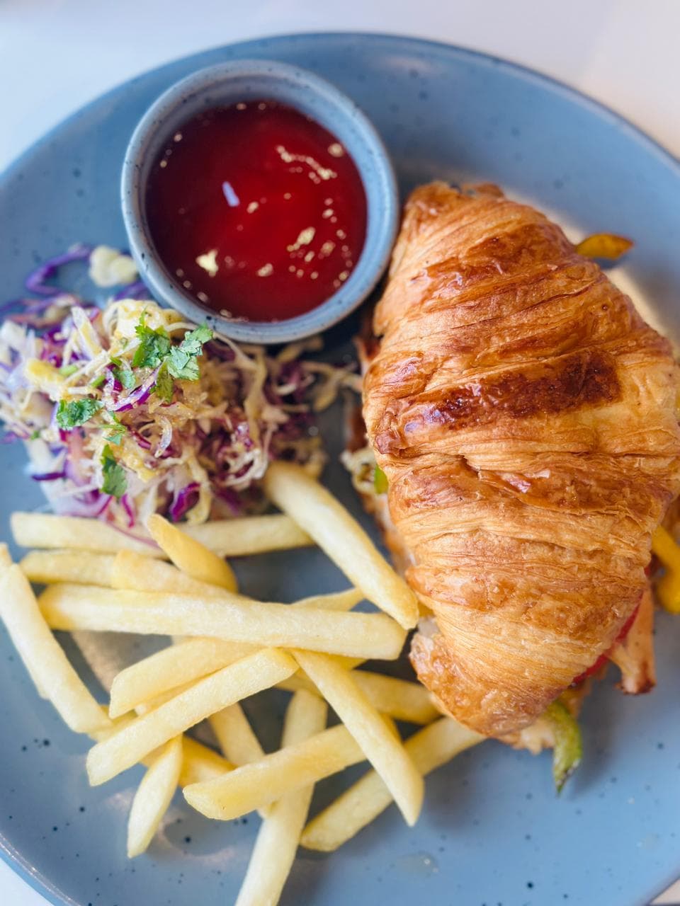 Croissant sandwich and fries at deMIAM CAFE